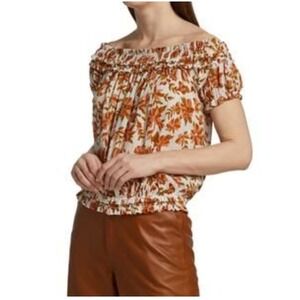 FP One Free People Suki Floral Smocked Ruffle Top Blouse XS Bohemian Cottagecore